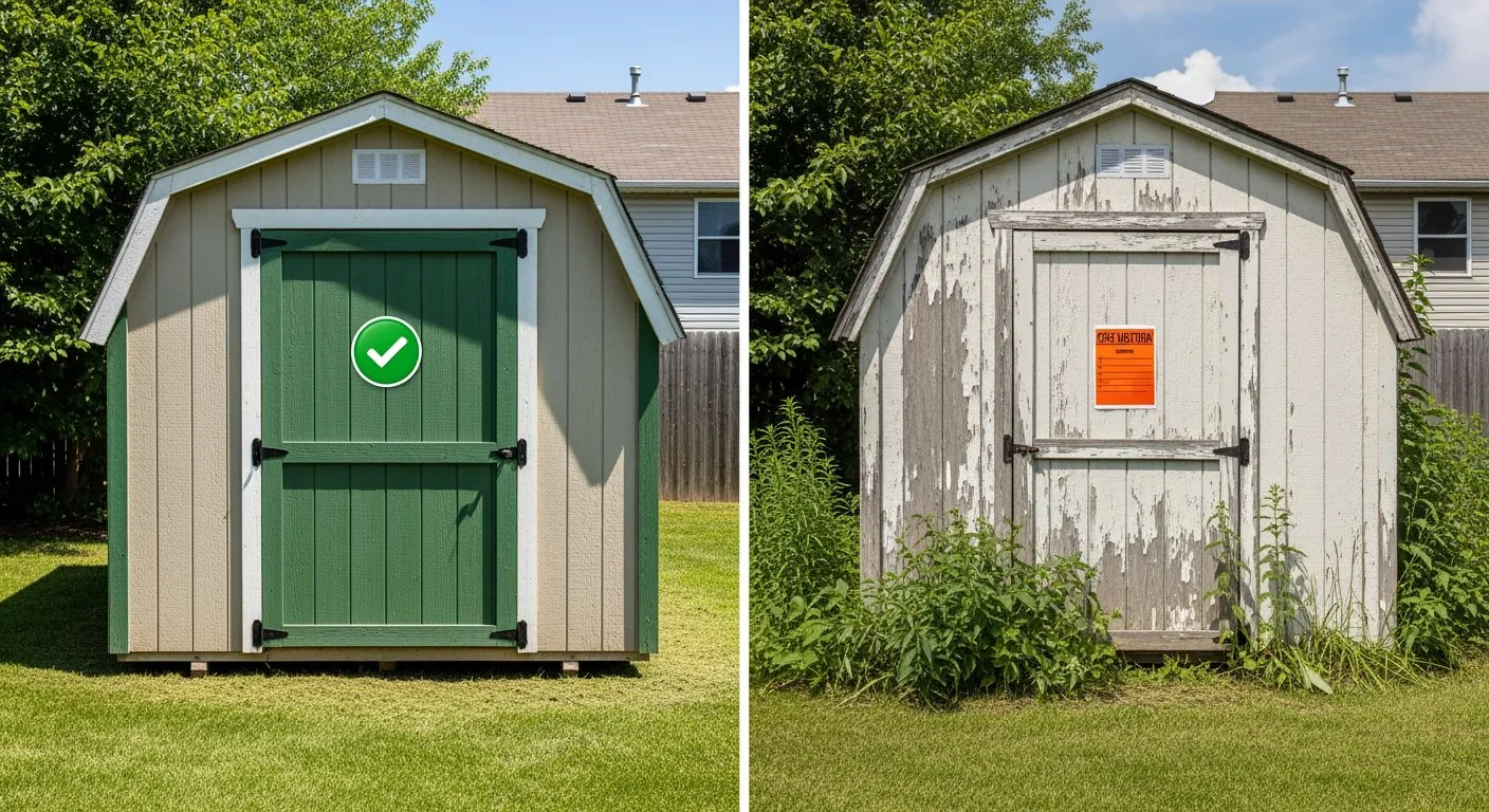 Visual checklist or flowchart showing: size check → electrical check → foundation check → setback check → HOA check = permit needed?