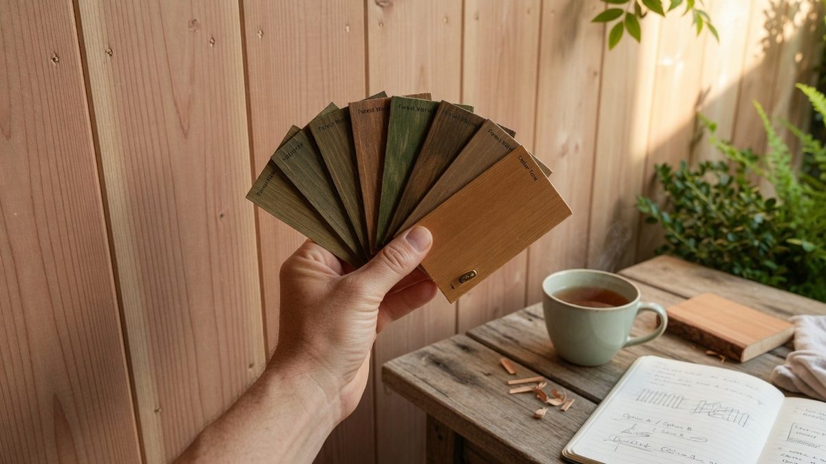 Cedar shed wall close-up showing wood grain and siding pattern