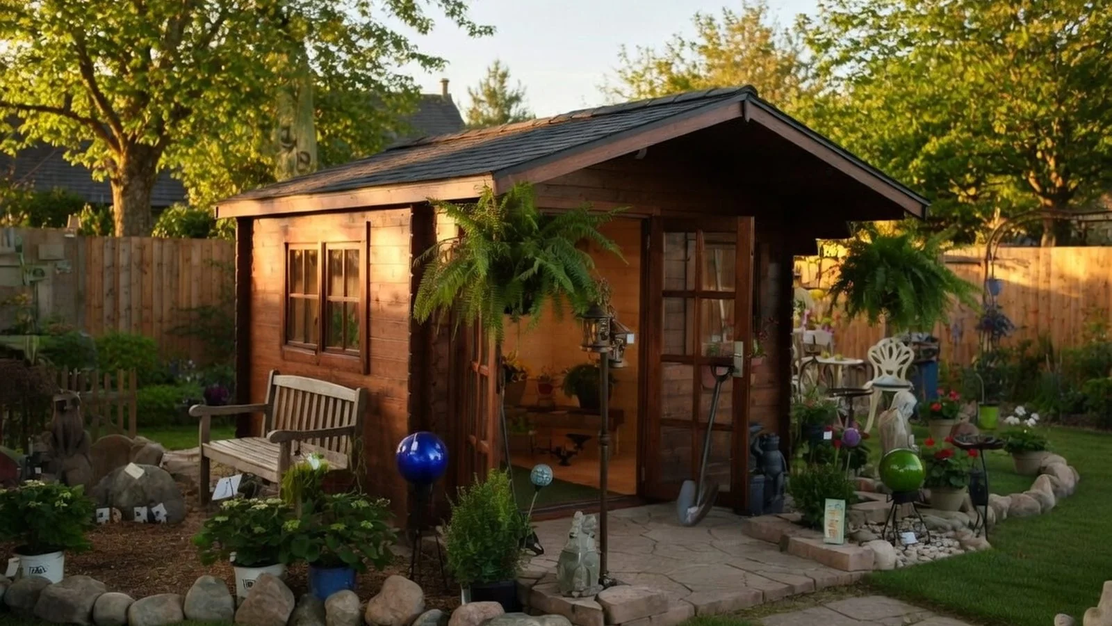 Log and timber cabin shed with interlocking solid wood walls